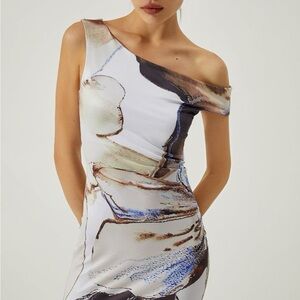 Commense White Asymmetrical Ruched One Shoulder Dress